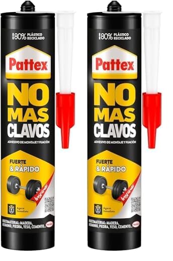 Pattex No Más Clavos Original, adhesivo de montaje resistente, pegamento extrafuerte para madera, metal y más, adhesivo blanco instantáneo, 1 cartucho x 370 g (Paquete de 2)
