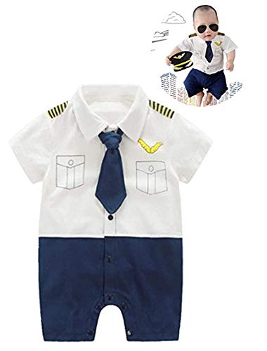 FANCYBABY Baby Pilot Boys Halloween Uniform Cosplay Romper Costume Outfit (18 to 24 Months, Short Sleeves)