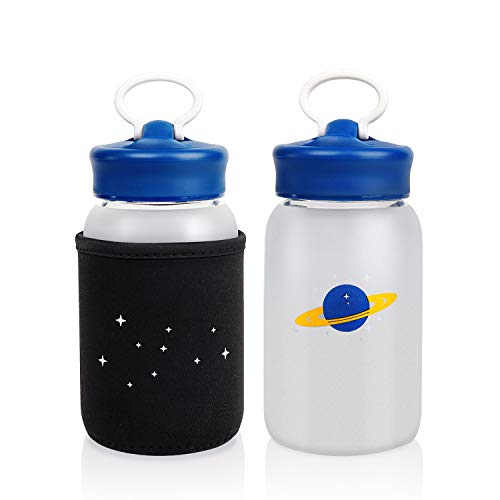 Glass Water Bottle 16 OZ with Neoprene Sleeve and Leak Proof Lid, BPA-Free