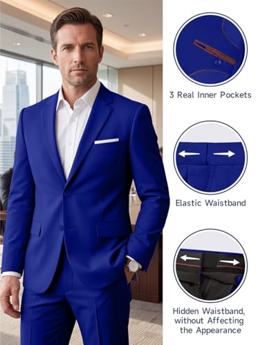 Image of Mens 2 Piece Suit Slim 2 Button Prom Suit Jacket Pants Tuxedo Set