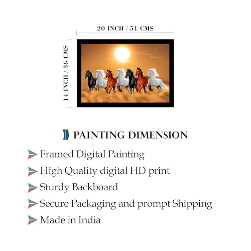 Image of Indianara Vastu Running Seven Horse Painting With Frame 20 Inches X 14 Inches (Style 6)