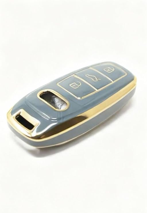 AutoHan Keys Lüx Audi Anahtar Kılıfı, A3 A6 A7 A8 E-tron Q8 C8 Modelleri için, Gri ve Altın Renk, Nano Kaplama