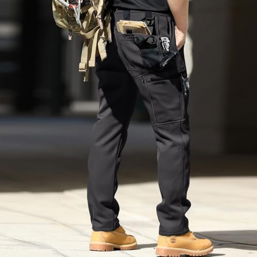 Tactical Pants for Men Fleece Waterproof Ripstop Camo Cargo Pants Elastic Waist Outdoor Thermal Hiking Work Trousers4