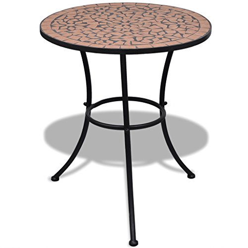 Anself Garden Mosaic Table Side Table Round for Balcony 60 cm Terracotta