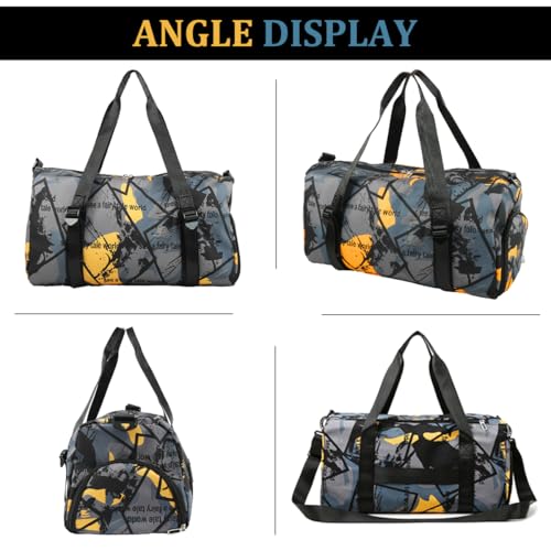 Image of GUSTAVE Duffle Bags for Men Travel Luggage Bag with Removable Shoulder Strap, Waterproof Dry Pouch & Shoe Compartment, Fashion Stained Print Oxford Cloth Gym Bag Duffle Bag, 50x22x24cm