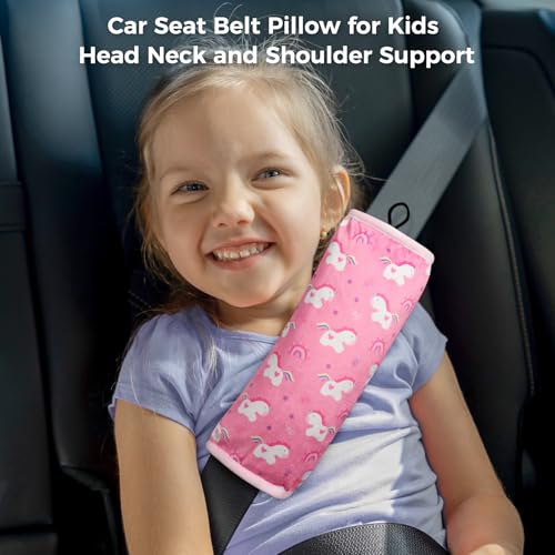 Image of COOLBEBE Seat Belt Pillow for Kids, Extra Soft Toddler Travel Pillow for Car Seat, Universal Carseat Strap Cushion Pads for Childs Baby People Adults, Pink Unicorn