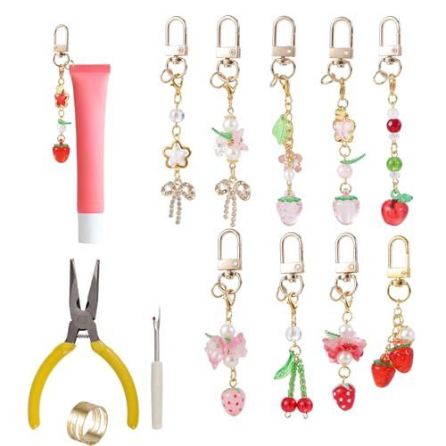 Sinbana Lip Gloss Charms Keychain Making Kit Diy Cute Lip Balm Keychain Charms with Pliers Thread Pick Ring Cute Purse Bag Charm Jewelry for Women