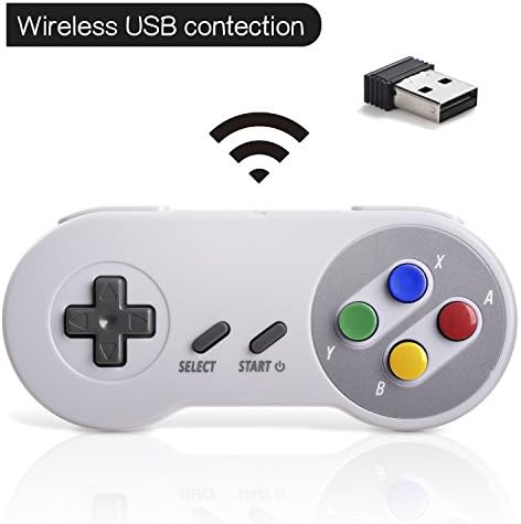 2 Pack 2.4 GHz Wireless USB Controller Compatible with SNES Games, SNES Retro USB PC Super Classic Controller for Windows PC MAC Linux Genesis Raspberry Pi Retropie (Multicolored Keys)