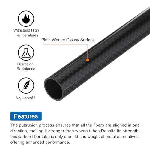QUARKZMAN 4 Stücke Kohlefaserrohre 14 x 16 x 500mm Leinwandbindung Glänzende Oberfläche Stab 3K Rollgewickelte Kohlenstoff-Rundrohre für RC-Flugzeug Quadcopter Multicopter