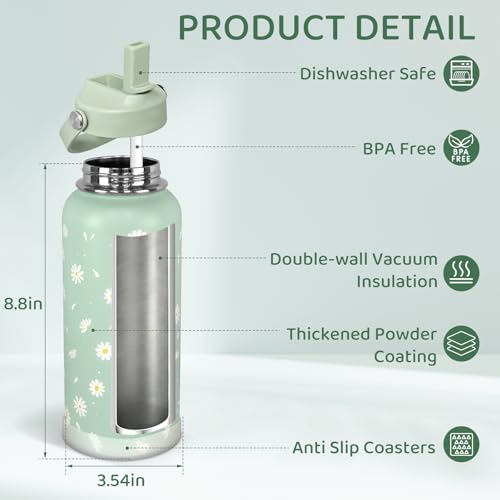Botella de Agua Aislada de 32oz XccMe con Diseño Green Daisy y Sorbete miniatura 2