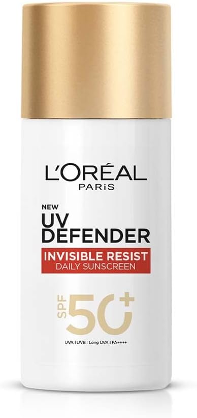 L'Oreal Paris Uv Defender Invisible Resist Daily Sunscreen Spf50+ Pa++++ 50Ml |All Skin Lightweight, Waterproof, Sweatproof & Protects From Pollution & Dust