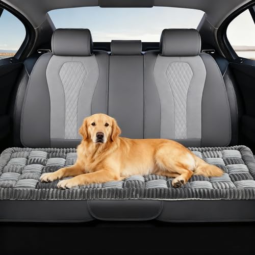 QPK Dog Bed for Car Back Seat, Non-Slip Flannel Pet Travel Mat for Cars SUVs Trucks, Soft Thickened Pet Car Seat Cover Protector, Easy to Clean Portable Dog Blanket for Car Travel (23.6'x51.2', Gray)
