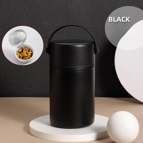 Image of 500ml Insulated Soup Container with Folding Spoon & Carry Handle | Leak-Proof Stainless Steel Food Jar | Keeps Food Hot 6 Hrs & Cold 10 Hrs | BPA-Free, Wide Mouth, Travel Lunch Box (Black)