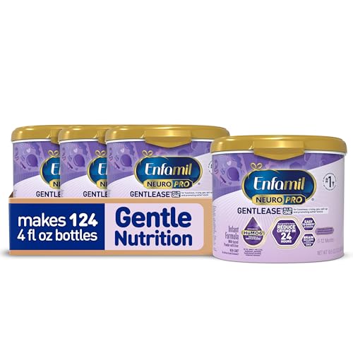 Image of Enfamil NeuroPro Gentlease for easing Fussiness, Crying, Gas, Spit-up in 24 Hrs, Smaller Proteins for Easy Digestion, Brain Supporting DHA, Prebiotic Blend, HuMO6*, Baby Formula, Reusable Tub, 19.5 Oz, Pack of 4