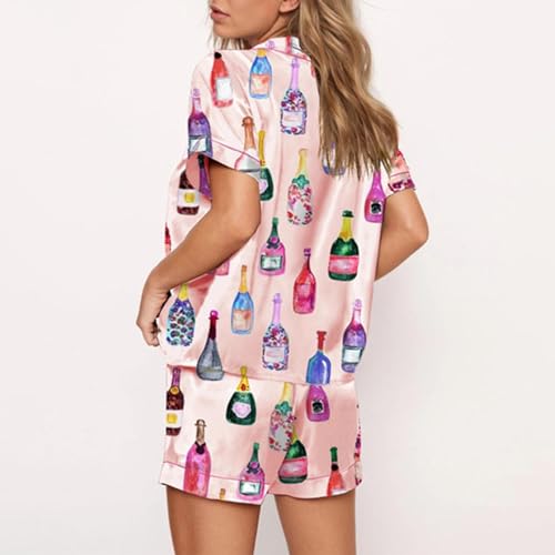 cochineal Women Cute Bow Pajama Shorts Set Y2k Silk 2 Piece Short Sleeve Preppy Shirt Pjs Lounge Set Y2k Martini Sleepwear4