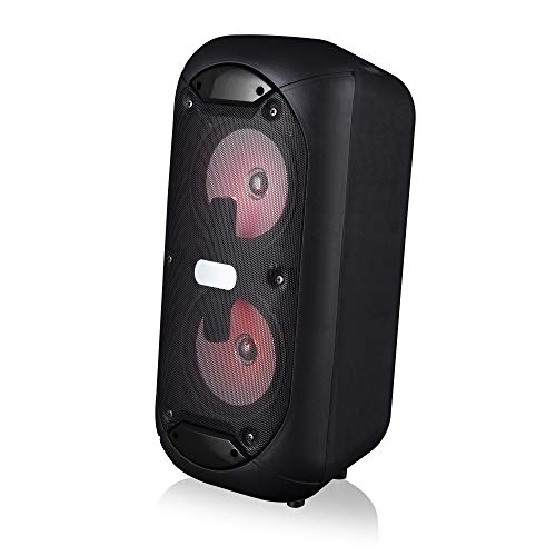 AKAI A58104 Bluetooth Party Speaker with LED Disco Lights, 10W RMS Portable Rechargeable Battery, Microphone Input, USB/AUX, 40W PMPO, Black