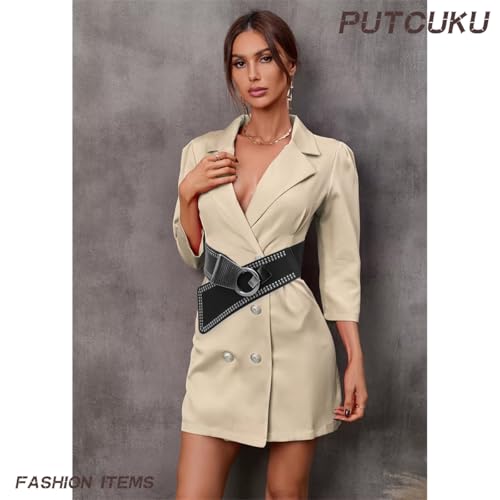 Wide Stretch Waist Belt for Women Elastic Waist Belt Interlock Buckle Vintage Waistband for Dress2