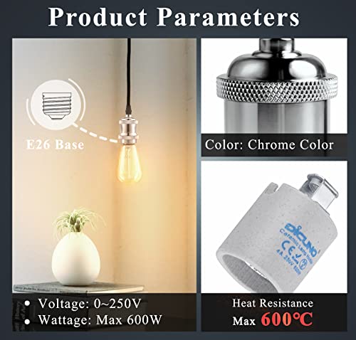 Image of DiCUNO Vintage E26 Lamp Socket, Edison Retro Pendant Lamp Holder, Industrial and Decorative for DIY Lighting, 600℃ Heat Resistant 6 Packages (Color: 6 Mixed Colors)