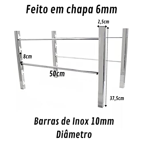 4 Suportes E Barras Inox 50cm Espeto E Grelha Churrasqueira