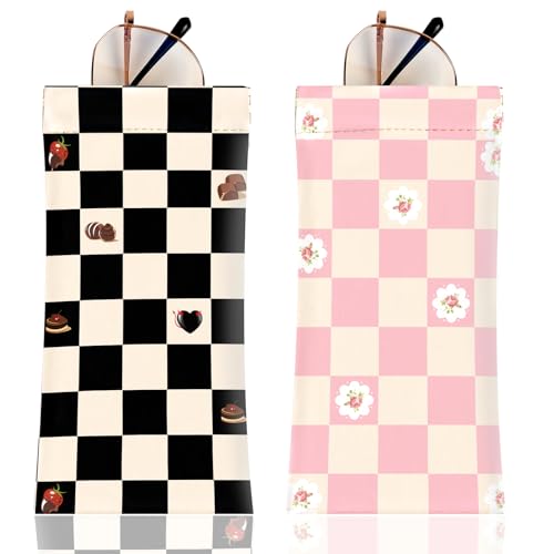 Image of Anikathy 2Pcs Sunglass Eyeglass Glasses Case Soft PU Leather with Cleaning Cloth Portable Glasses Pouch Bag for Men Women