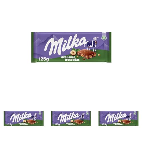 Milka Tableta de Chocolate con Leche de los Alpes con Trozos de Avellanas 125g (Paquete de 4)