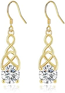 Sterling Silver Dangle Drop Earrings Celtic Knot Dangle Earring for Women with Cubic Zirconia Non-Sensitive Ears Drop Jewellery Birthday Gifts for Women