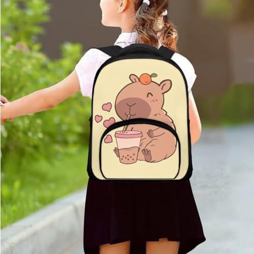 Tuoxiukan Capybara Boys Backpack With Lunch Box and Pencil Case 3 Piece Kids School Backpack Set for Elementary School Girls 12 Inch Schoolbag with Front Compartment Zip Around3