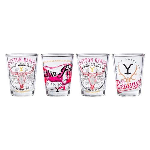 Image of Silver Buffalo Yellowstone Dutton Ranch 4 Pack Mini Glass Set, 1.5 Ounces
