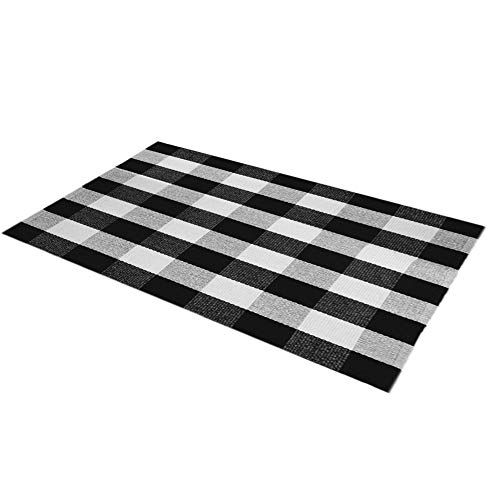 Levinis Buffalo Check Rug 3' x 5' - Retro Farmhouse Lattice Area Rugs - Black and White Checkered Plaid Rug for Front Porch/Kitchen/Bedroom