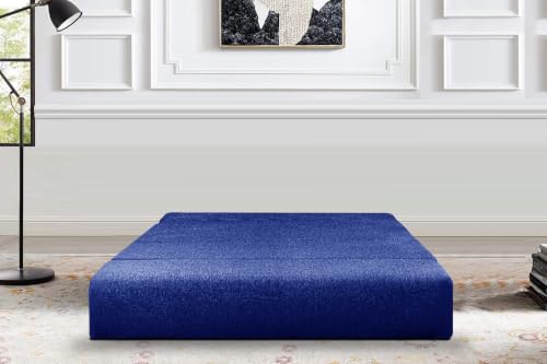 Image of Los Angeles Foldable One Seater Sofa Cum Bed, Sofa Bed 3 X 6 Feet Jute Fabric Washable Cover- Including Cushion Perfect for Living Room - Blue
