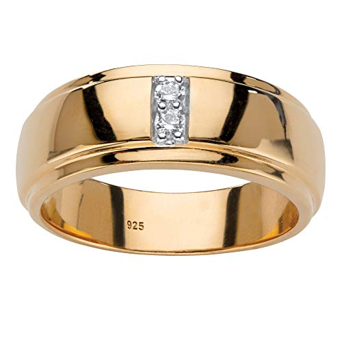 Palm Beach Jewelry Men's 18K Yellow Gold Over Silver Round Genuine Diamond Ring (1/10 cttw, I Color, I4 Clarity) Size 8