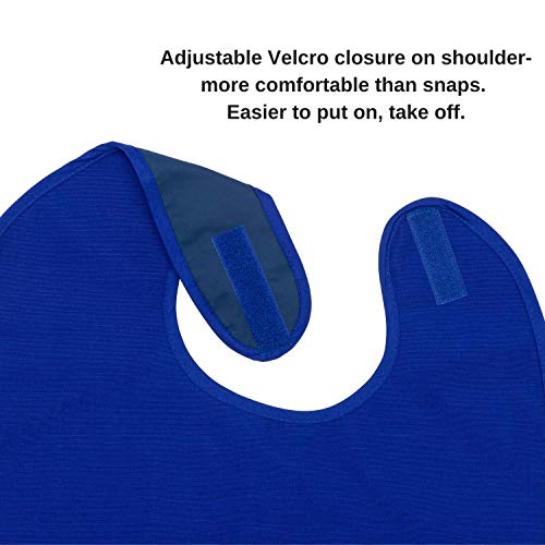 Adult Bib for Eating, Waterproof Clothing Protector with Crumb Catcher. Machine Washable ( Royal Blue, regular width) - Thumbnail 2
