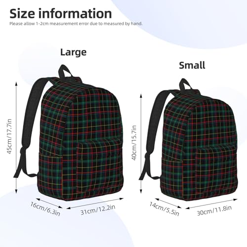 Buffalo Plaid Dark Green Lightweight Canvas Backpack, Backpack For Women Men Couples, Travel Laptop Backpack2