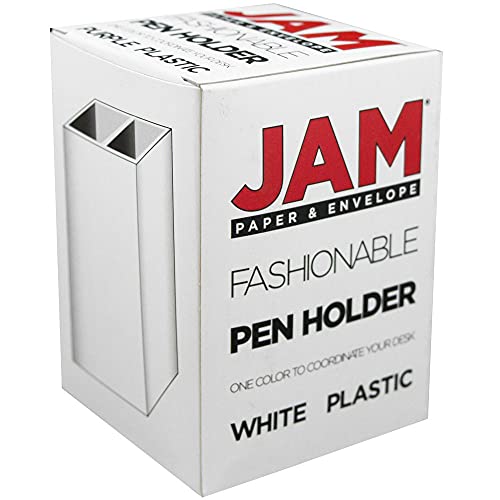 Image of JAM PAPER Plastic Pen Holder - White - Desktop Pencil Cup - Sold Individually