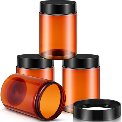 Image of Patelai 4 Pcs Plastic Jars Wide Mouth with Lids,10 Ounce,Amber