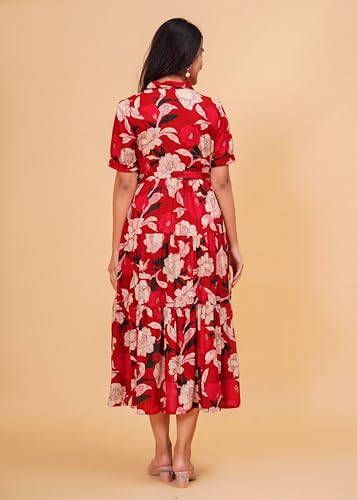Image of Jikonet Women's Western Dress Floral Printed Cotton Maxi Dress