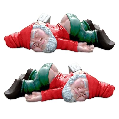 DECUIOCC Lot de 2 statues de jardin nain humoristique et gnome - Décorations d’extérieur idéales pour tous les jardins – Le plaisir de l’art de jardin à travers les sculptures et statues