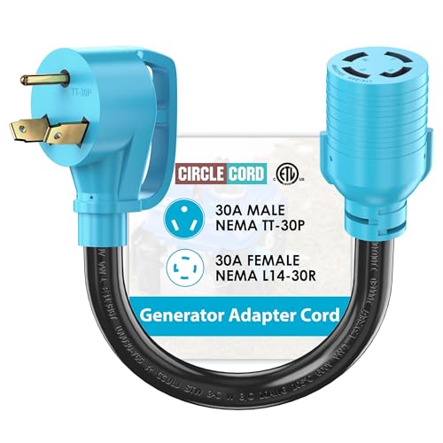CircleCord NEMA TT-30P to L14-30R Adapter Cord, 30 Amp 3 Prong to 4 Prong Generator Plug Adapter...