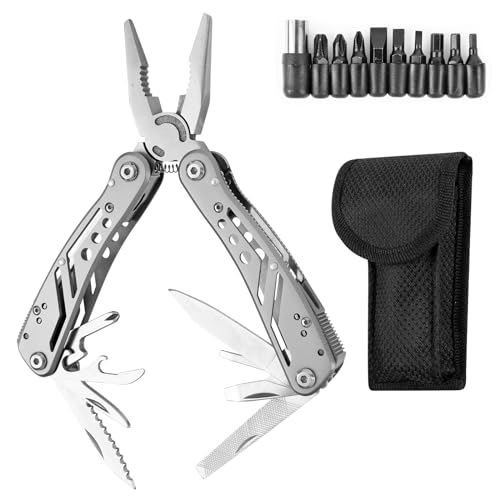 Outil multifonction 25 en 1 en acier inoxydable pliable, pince multifonctionnelle, outil polyvalent, accessoires de camping parfaits, ouvre-bouteille et...