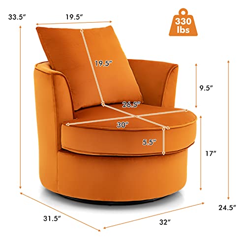Giantex Set Of 2 Swivel Chair For Living Room, No Assembly Lint Fabric Accent Chair With 360° Swivel Function, 330Lbs Single Sofa Club Armchair, Velvet Round Barrel Chair For Bedroom, Orange #TOP1