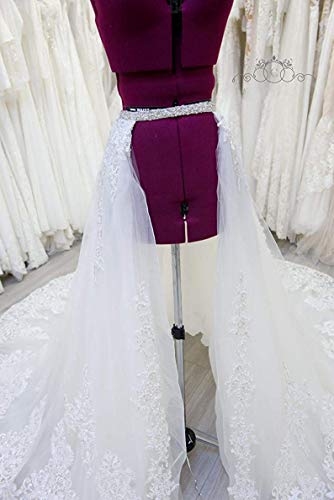 EllieHouse Luxury 3 Layers Lace Appliques Beaded Crystal Detachable Train Tulle Bridal Wedding Overskirt 20194