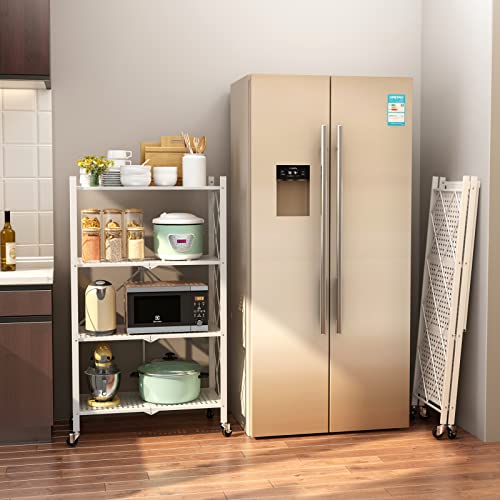 Volpone Metal Storage Shelves With Wheels Foldable Garage Shelving No Assembly Shelving Unit For Kitchen Bathroom White 4 Tier #TOP2