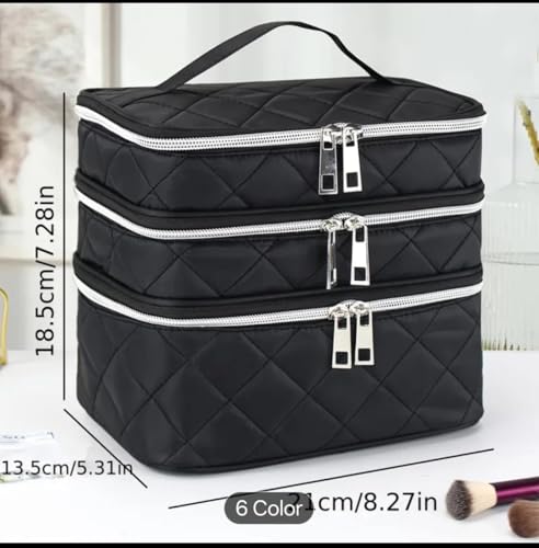 Image of Handcuffs Cosmetic Bag for Women 3-Layer Zipper Makeup Organizer with Carry Handle for Travel & Home | Multipurpose Vanity Box for Toiletries Make Up Accessories Brushes & Cosmetics (Black)