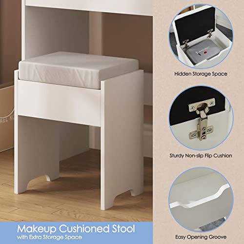 Makeup Vanity With Lights, Vanity Desk With Mirror And Lights Set, Large Drawer And Two-Tier Lots Storage Cabinet Dresser, 3 Lighting Modes Adjustable Brightness, Makeup Table For Bedroom, White #TOP7