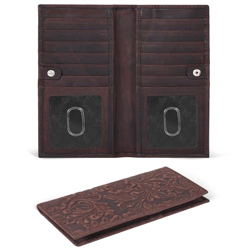 Oak Leathers Leather Wallet for Men Women - RFID Slim Minimalist Long Bifold Wallet - 12 Credit Card Holder 2 ID - Gifts for Him, Her