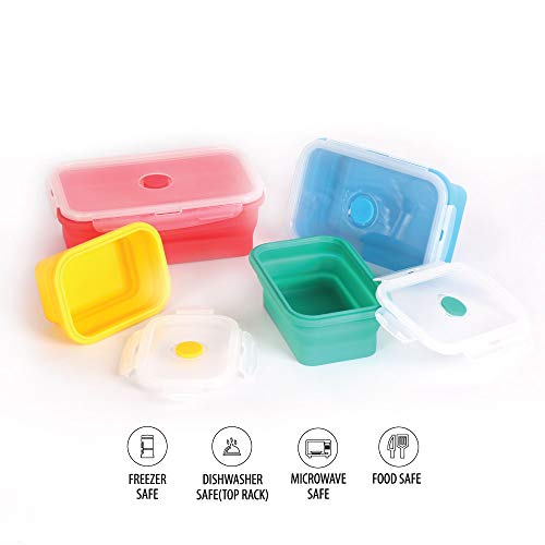 Collapsible Silicone Food Storage Containers W/Bpa Free Airtight Plastic Lids-Set Of 4 Small And Large Meal Cereal Prep Container Bowl Kitchen Pantry Organization, Lunch Boxes-Microwave & Freezer #TOP5