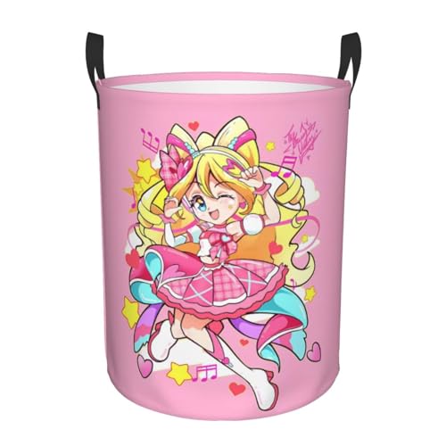 ランドリーバスケット キミとアイドルプリキュア♪キュアアイドル 洗濯物用かご 撥水加工 大容量布製雑貨収納ボックス 多機能 洗濯ボックス アニメ キャラクター かわいい 円型 S