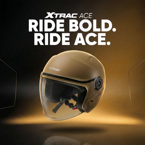 Image of Xtrac Ace ISI Certified Open Face Helmet for Men & Women | Half Face Bike Helmet with Scratch-Resistant Clear Visor | Lightweight ABS Shell | Quick Release Buckle | Dark Brown - L