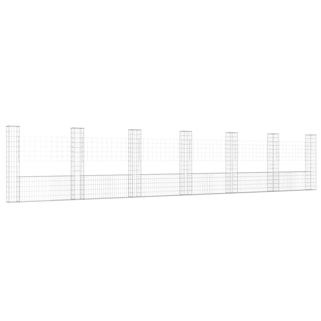 Yngbhfnop Silver U-Shape Gabion Basket With 7 Posts Iron 740X20x150 Cm Rustproof Retaining Wall Mesh Garden Fence Border Edging For Driveway Slope Landscape Design