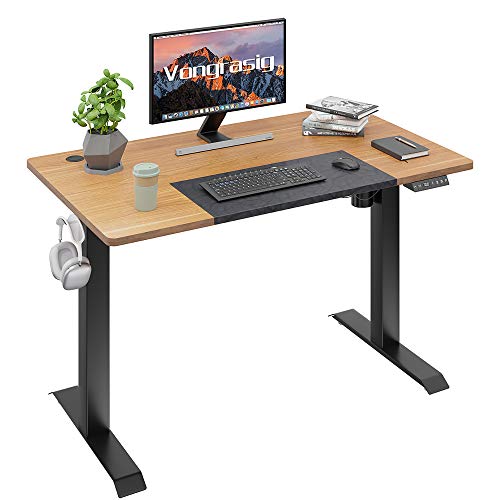 Vongrasig Height Adjustable Electric Standing Desk, 48 X 24 Inches Sit Stand Desk Home Office Stand Up Desk Computer Workstation W/Splice Table Board & Memory Controller(Black Frame + Maple Desktop) #TOP24